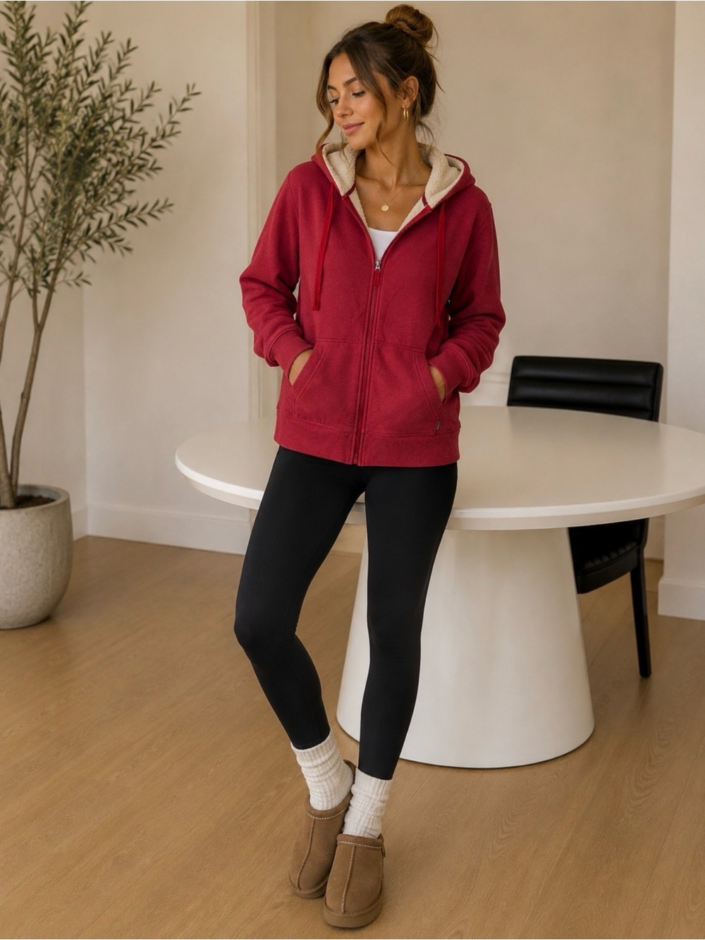 Eddie Bauer Red Zip-Up Sherpa Hooded Jacket Size Medium